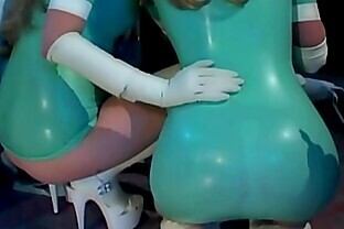 Nurse threesome in latex lingerie and gloves